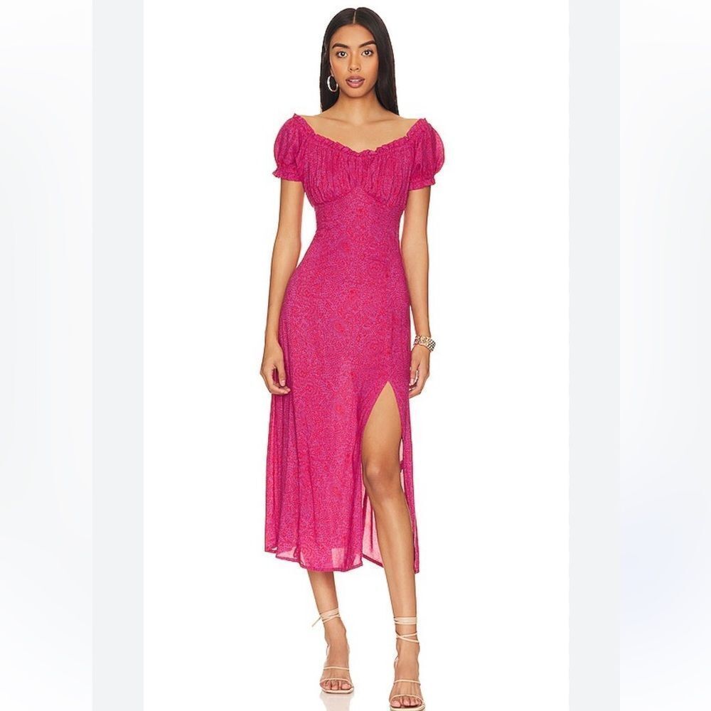 NATALIE MARTIN Charlotte Midi Dress in Shangri La Print Raspberry